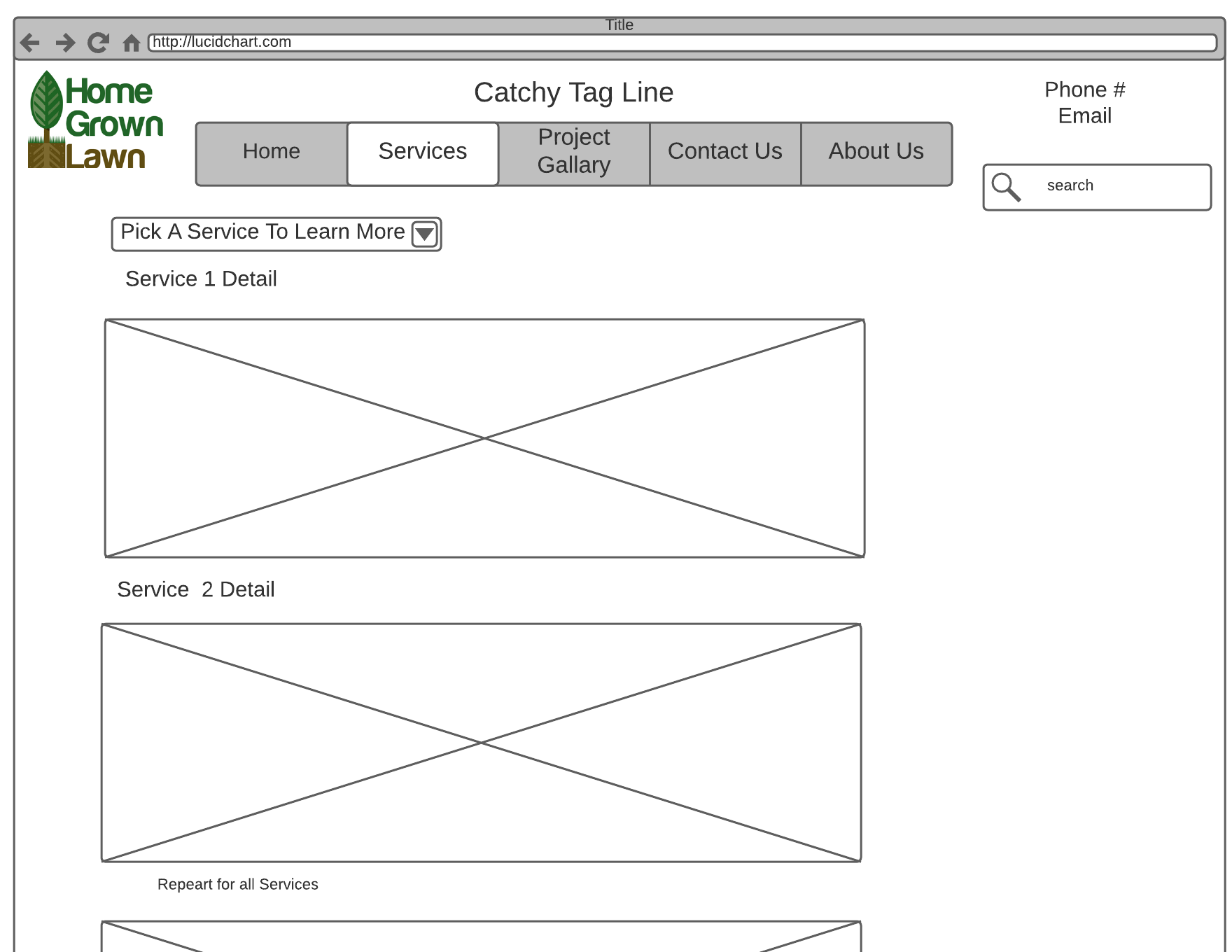 Wire Frame of Home Grown Lawns Services Page